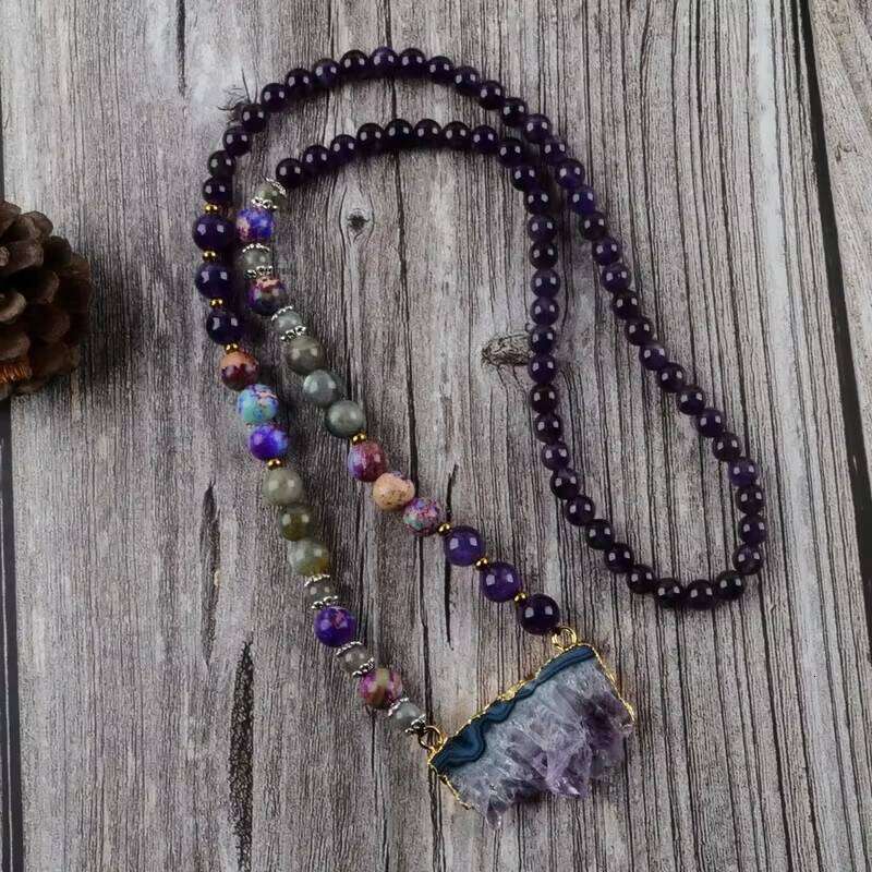 Hot Sale Amethyst Pendant Female Beaded Natural Stone Necklace