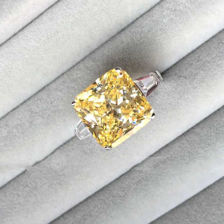 Exquisite Big Bling Yellow Zircon Silver Womens Wedding Engagement Fashion Jewelry New Year 2024 Diamond Ring Rings for Women XJ250707