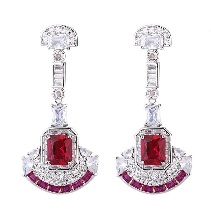 S Sier Needle Shiny Dia Heavy Craft Inlaid With Zircon High-End Versatile Light Fan-Shaped Earrings Studs For Women 6C6
