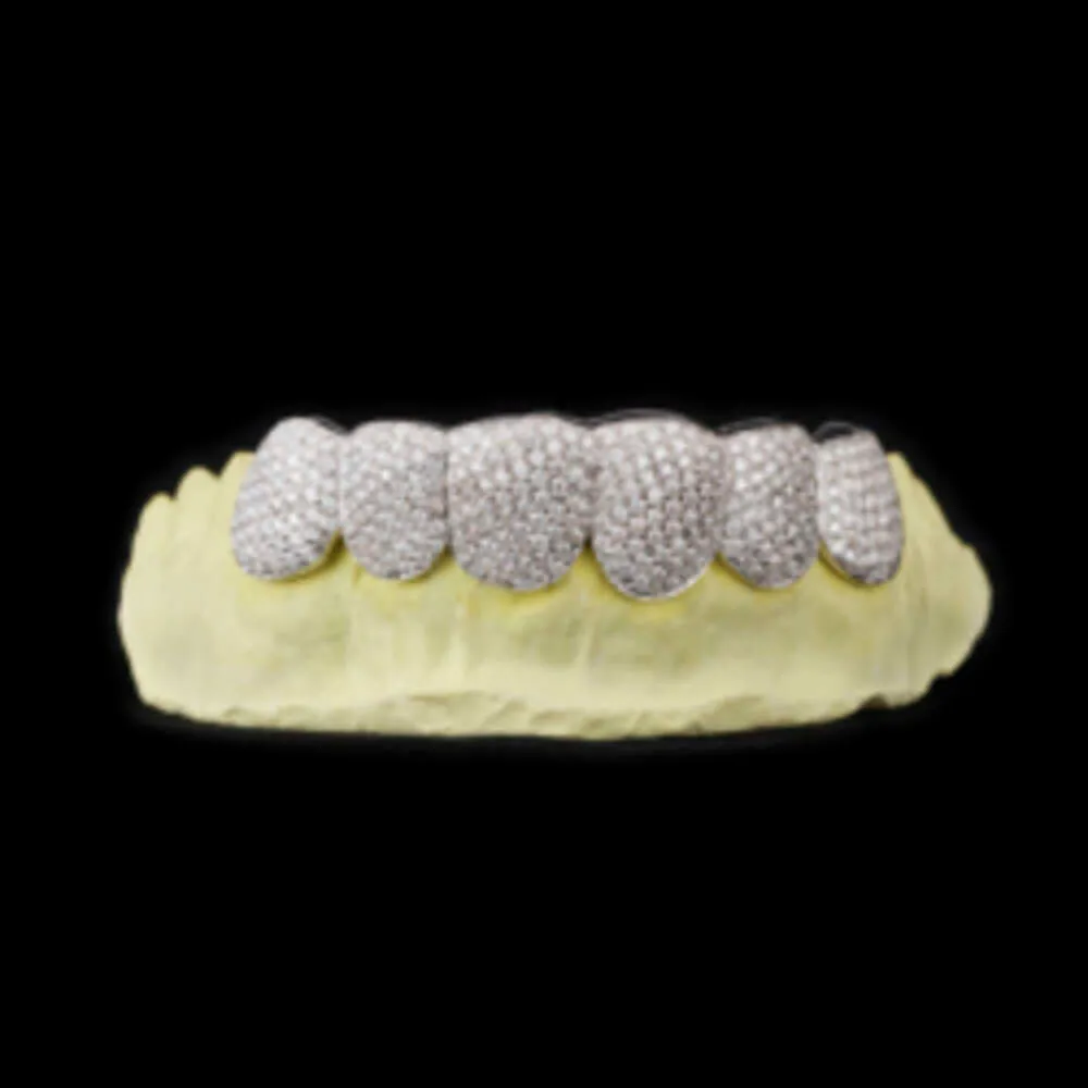 Moissanite Personalized Teeth Grill Silver Grillz Custom Fit Mouth Jewelry with Intricate Zigzag Setting & Sparkling Stones