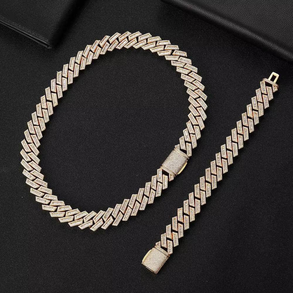 15mm High Quality VVS Moissanite Necklace with Solid 10k White Gold Cuban Link Chain Wholesale Available