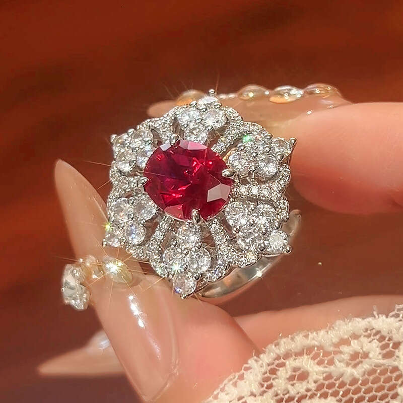 Huayoumei Jewelry Set Earrings Necklace Ring Light Heavy Craft Sparkling Pigeon Red Series For Women 010