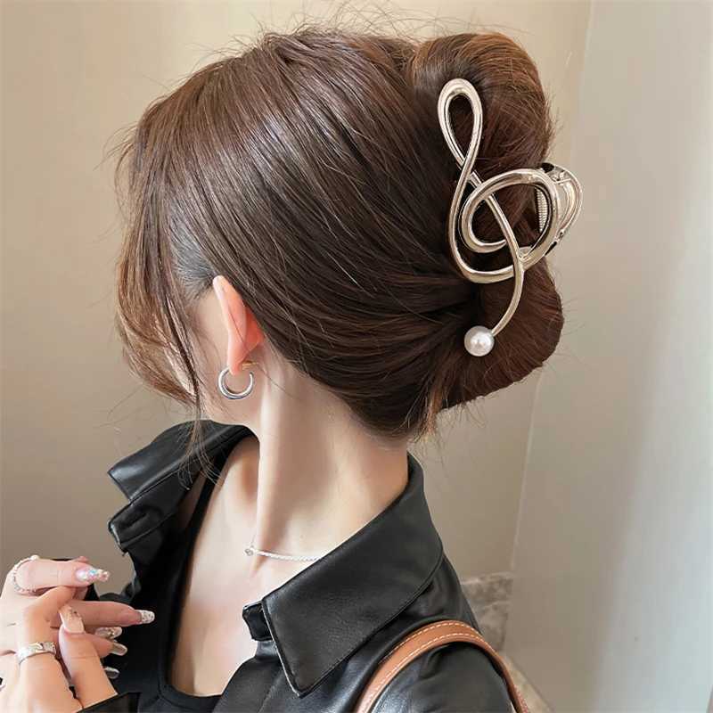 New Notes Metal Pearl Hair Claw Elegant Shark Clip Girls Ponytail Claw Clip 2023 New Hair Accessories Headwear Gift Z250707