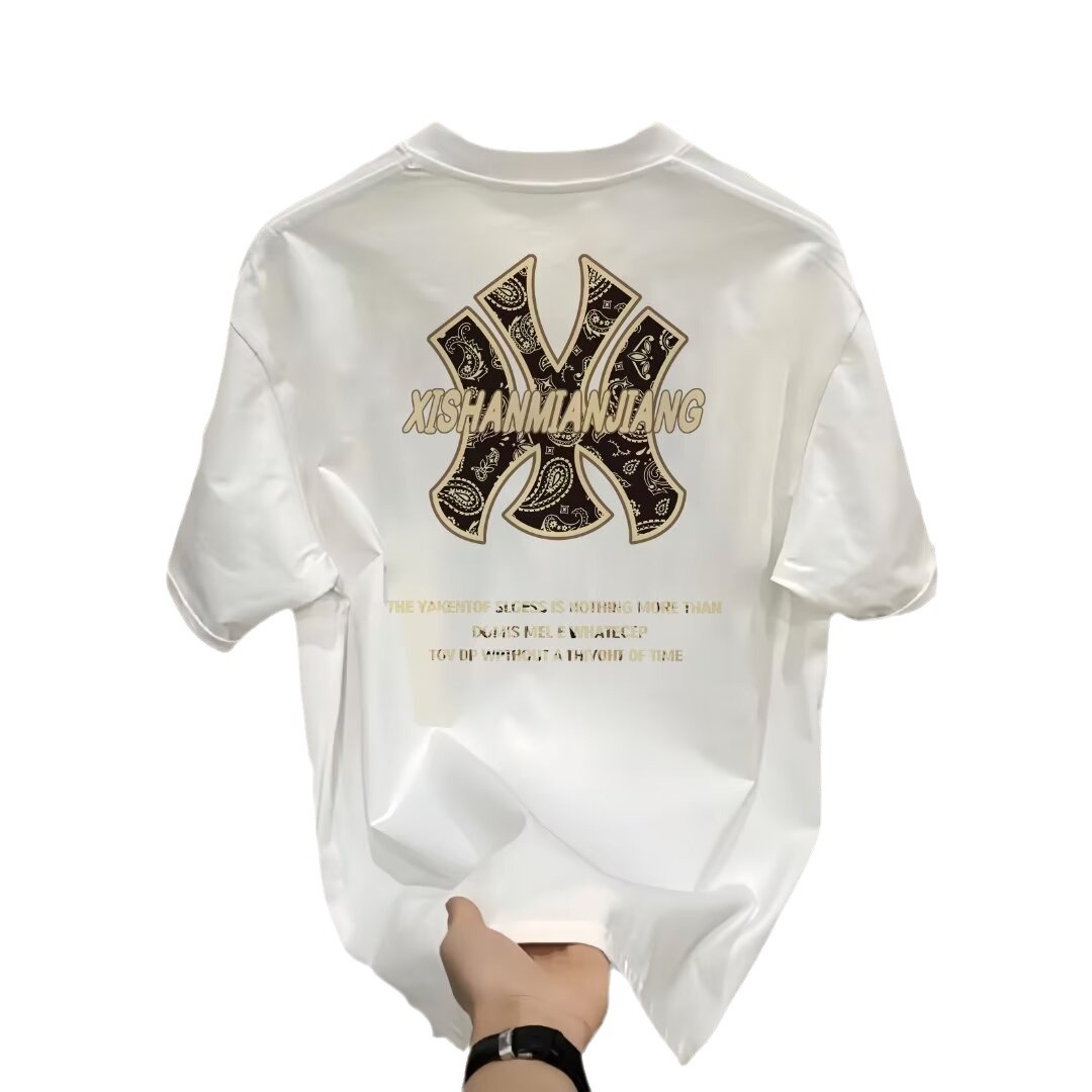 free shipping for man American streetwear brand ins high-end pure cotton printed short-sleeved casual round-neck T-shirt popular