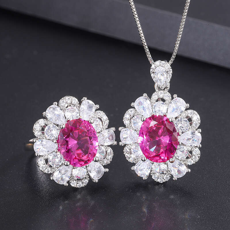 Corundum Banquet Pendant Imitation Red Ring For Women Noblewoman Jewelry Set 968