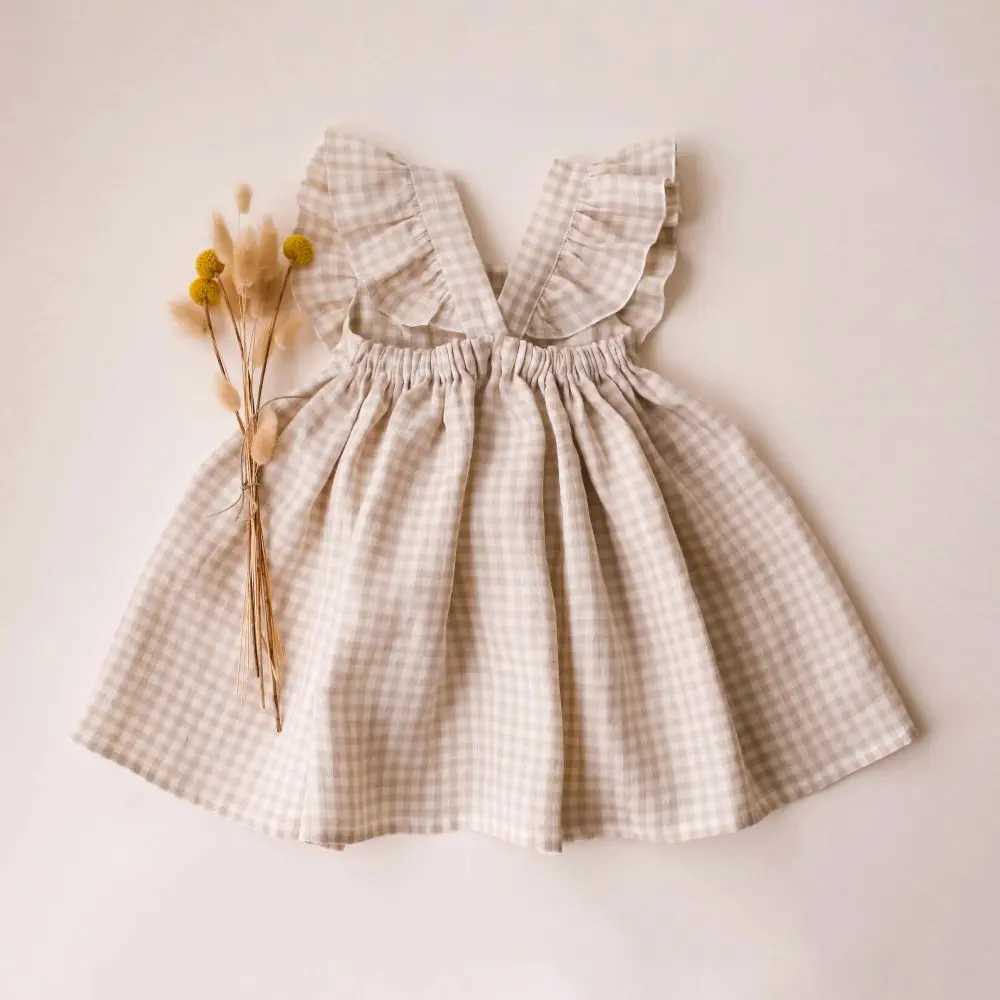Tsute Toddler Girl Dress For Party Pink Summer Baby Girl Dress Linen Cotton Girl Clothes R250707