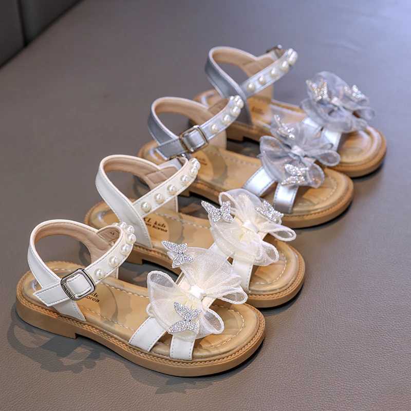 New Girl Princess Dress Sandals Sweet Pearl Bowknot Childrens Summer Sandals Elegant Wedding Party Kids Casual Shoes Open-toe R250707