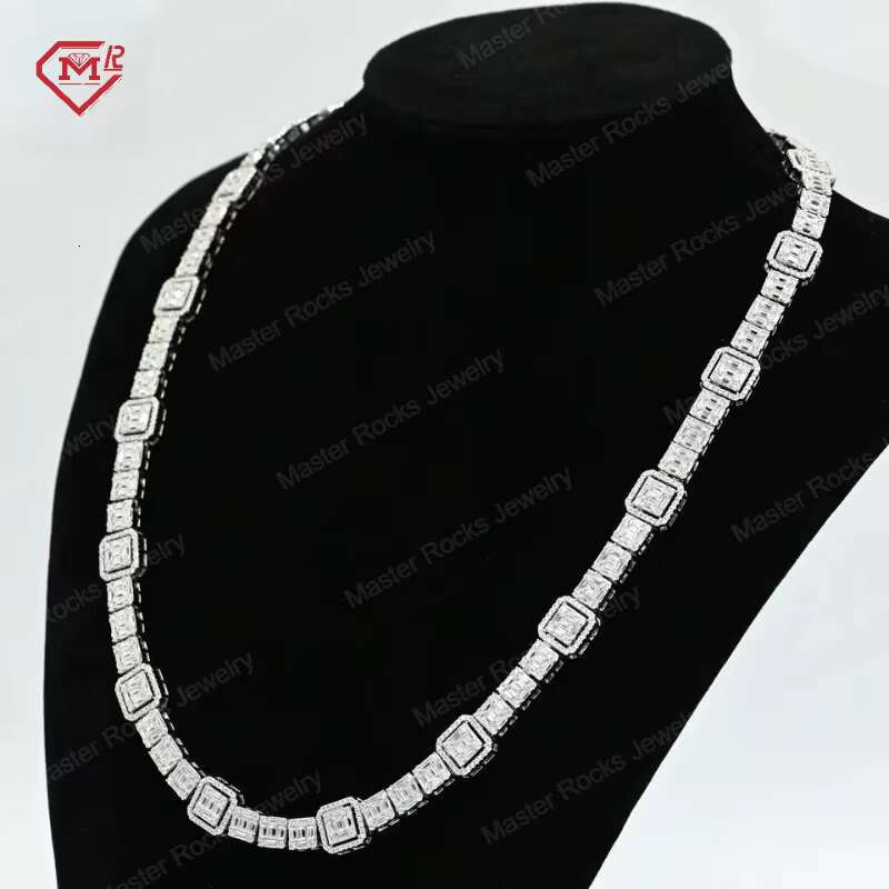10MM Tennis Chain Baguette Hip Hop 925 Silver Iced Out Vvs Diamond Moissanite Tennis Chain