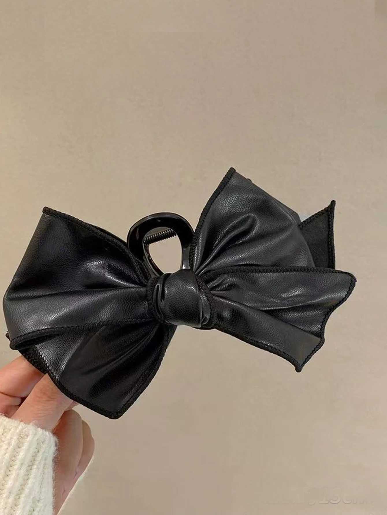 Pink Leather Cute Hair Clips for WomenBow-knot Claw Clips for Thick HairNon-slip Black Hair Barrettes Premium Hair Accessories Z250707