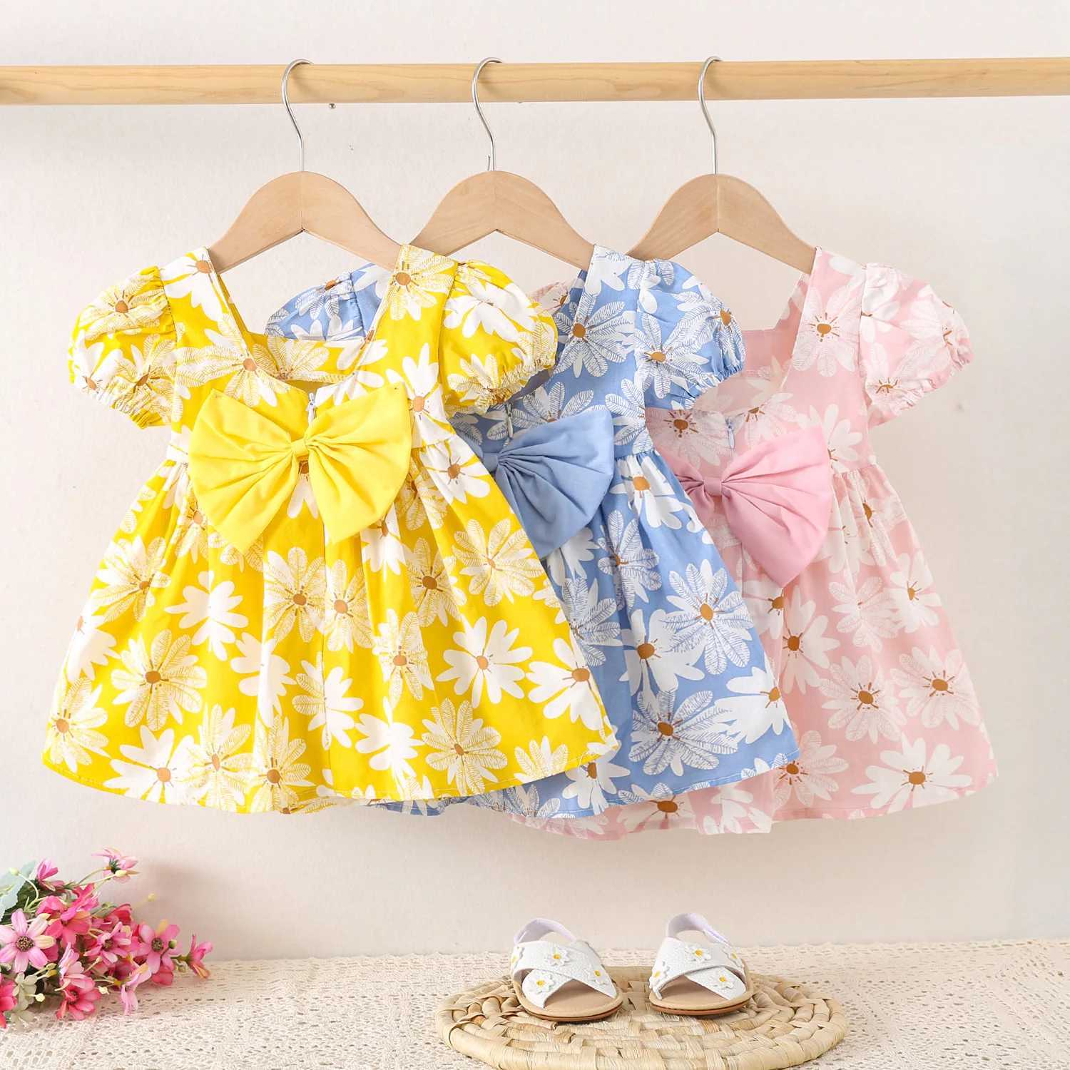 Baby Girl Dresses Summer Daisy Bow Short Sleeve Girls Dresses Cute Girls Beach Dresses Baby Girl Clothing R250707