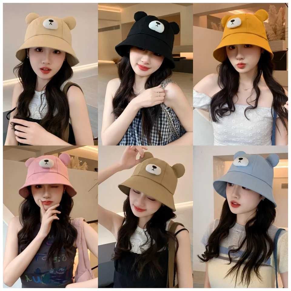 Spring Summer Bucket Hat For Women Men Cute Dog Ear Bear Nose Cartoon Fisherman Hat Outdoor Sun Hat Mountain Travel Beach Cap Y250707
