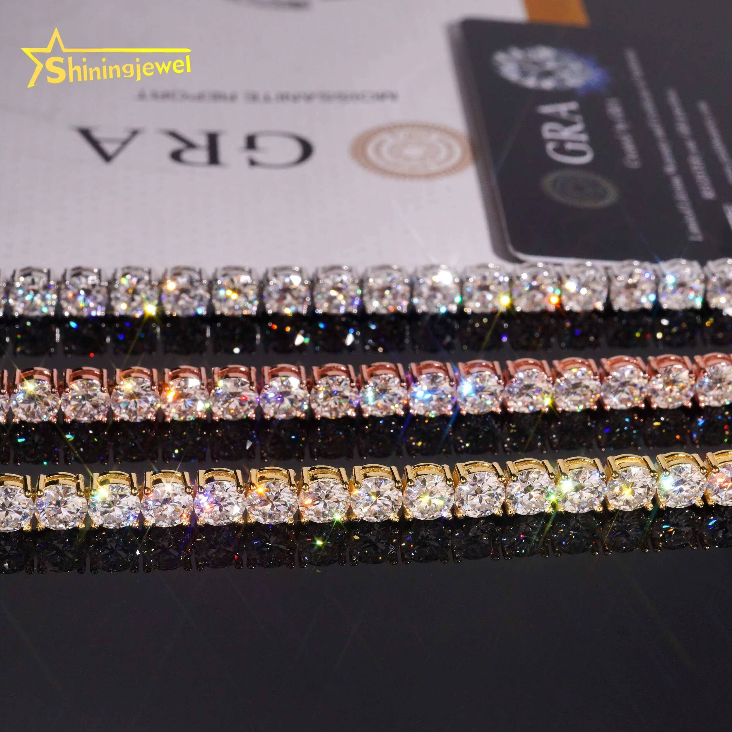 GRA Certificated Men Women 6.5MM Necklace Hip Hop Sier Tennis VVS Moissanite Chains Fine Jewelry