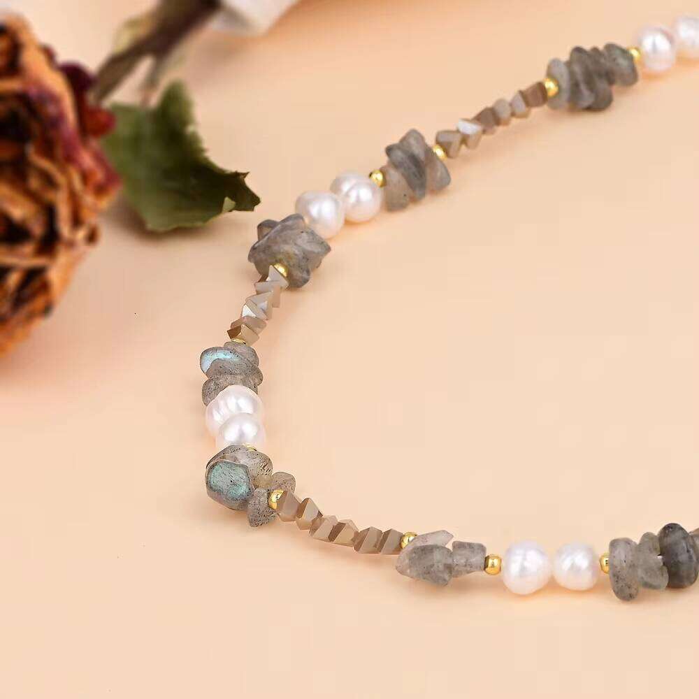 Luxurious Natural Stone Cheetah Quartz Bohemian Elegant Pearl Labrador Handmade Jewelry Necklace Clearance
