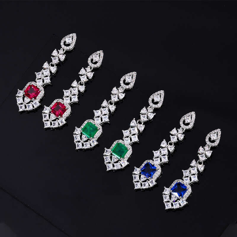 New Jewelry Accessories Colorful Gemstone Earrings High-End Studs Blue Women's Style C68