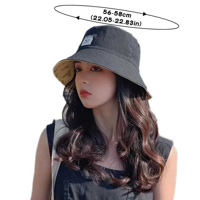 Double-sided Wear Women Bucket Hat Korean Fashion Letter Print Fisherman Hats For Girl Summer Outdoor Beach Basin Cap Y250707