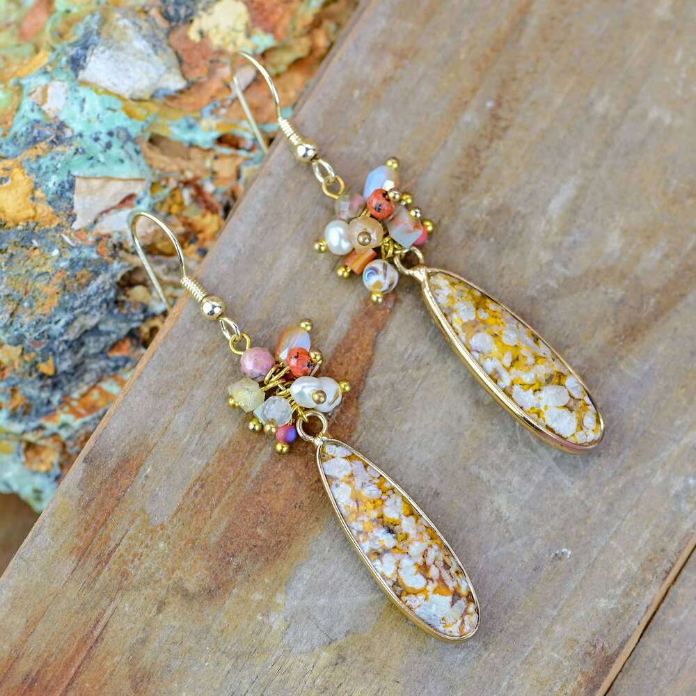 Fashion Ocean Agate Women's Gift Bohemian Natural Stone Pendant Earrings Water Drop Shipment