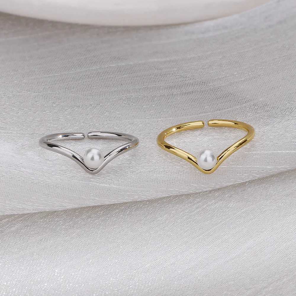 925 Silver V-shaped Pearl Adjustable Rings For Women Engagement Jewelry Wholesale and Jewellery XJ250707
