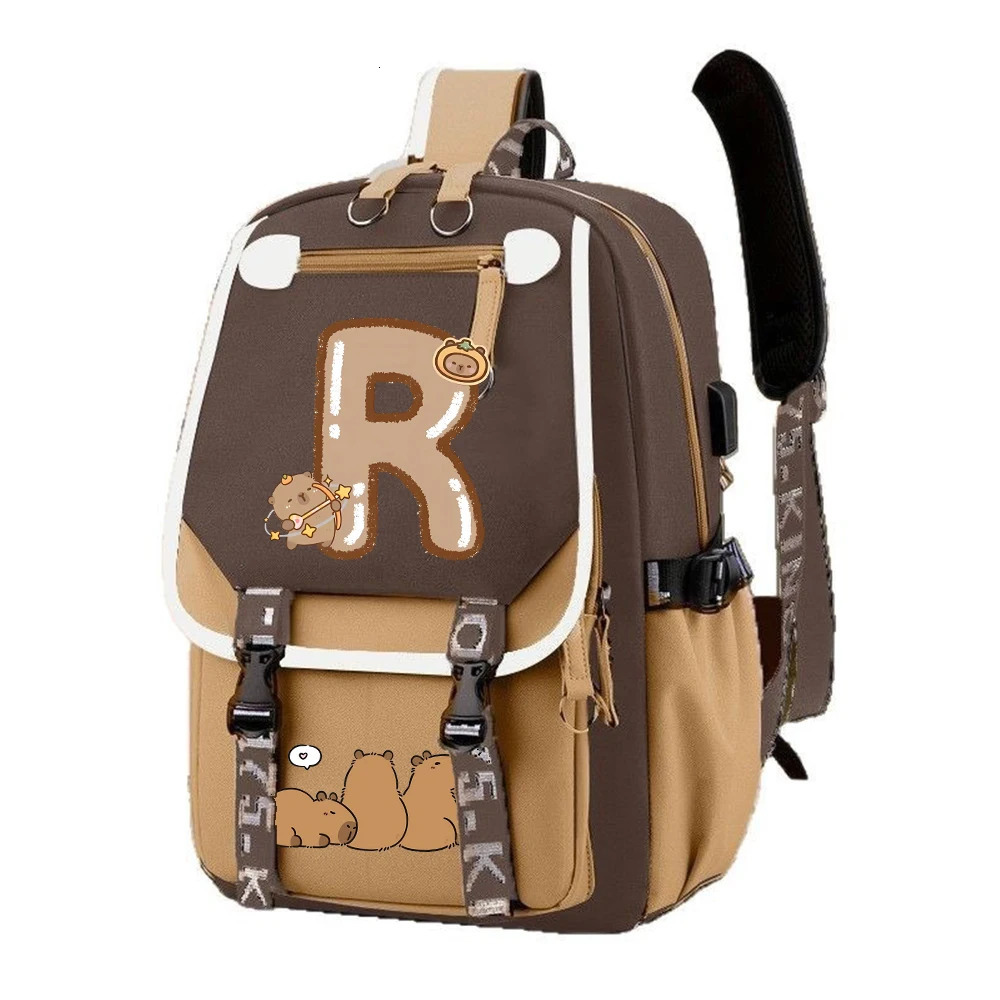 capybara Letter A-z Women SchoolBag Outdoor Sports Shoulder Bag Large Capacity Travel Bag Backpacks Schoolbag for Teenage 250707