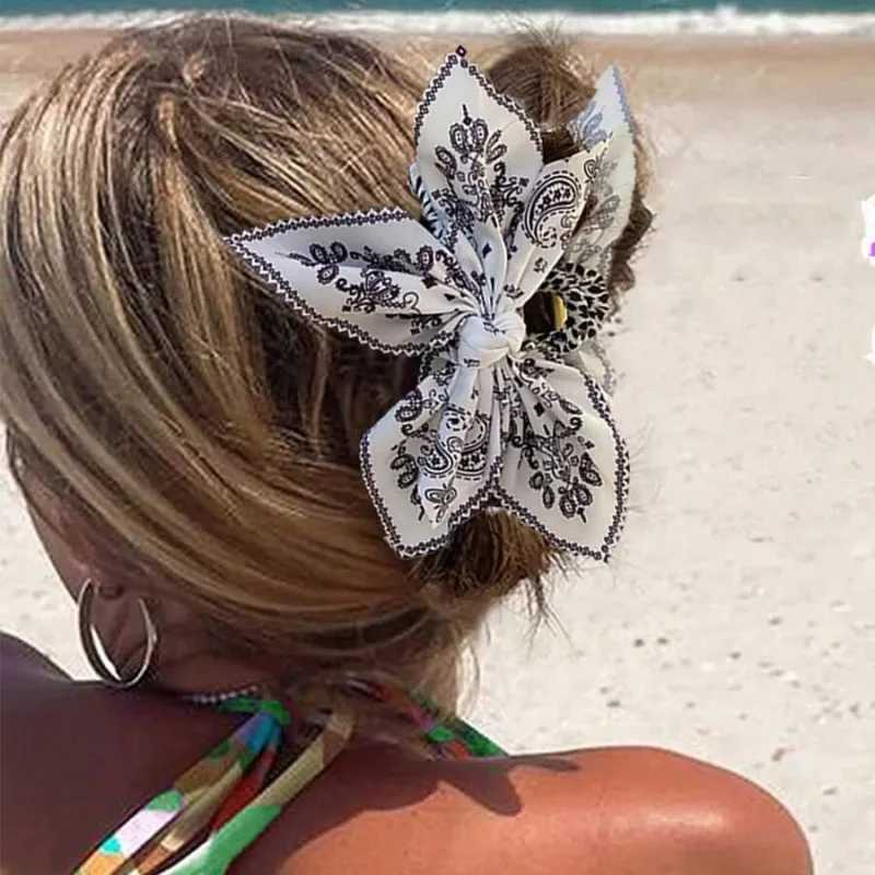 Bohemian Style Bow Hair Claw Cashew Paisley Shark Clip Large Size Hair Clips Boho Vacation Headwear Women Hair Accessories Z250707
