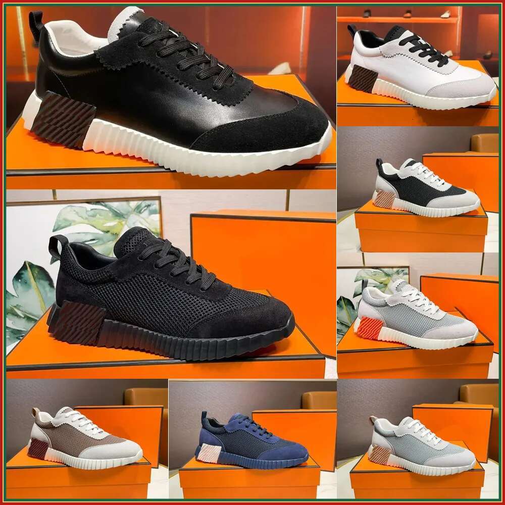 Top designer shoes Bouncing Sneaker Men Casual Leather And Mesh Lace Up Sports Runner Shoes Rubber Sole Man Low Street Style Eu36-46 H Word Top quality 7