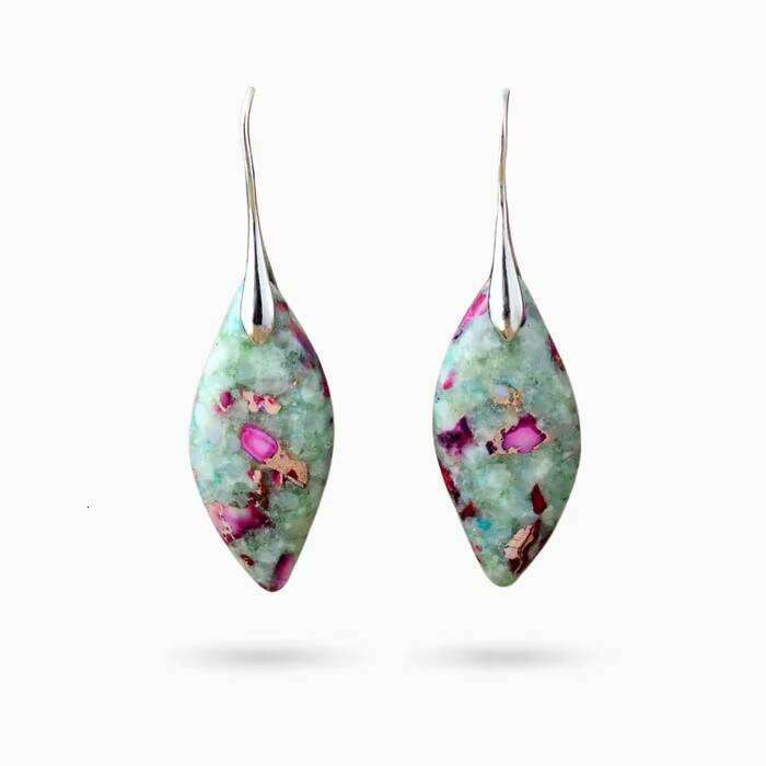 Bohemian Hook Hanging Wrist Guard Women's Stone Earrings Sier Plated Imperial Jasper Jewelry Drop-Shipping