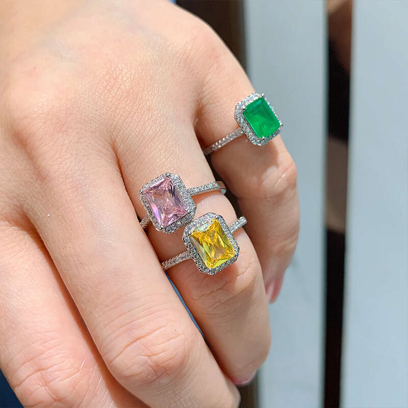 Simulated Paraiba Pink Diamond For Women Socialite Emerald Square Ring Jewelry A42