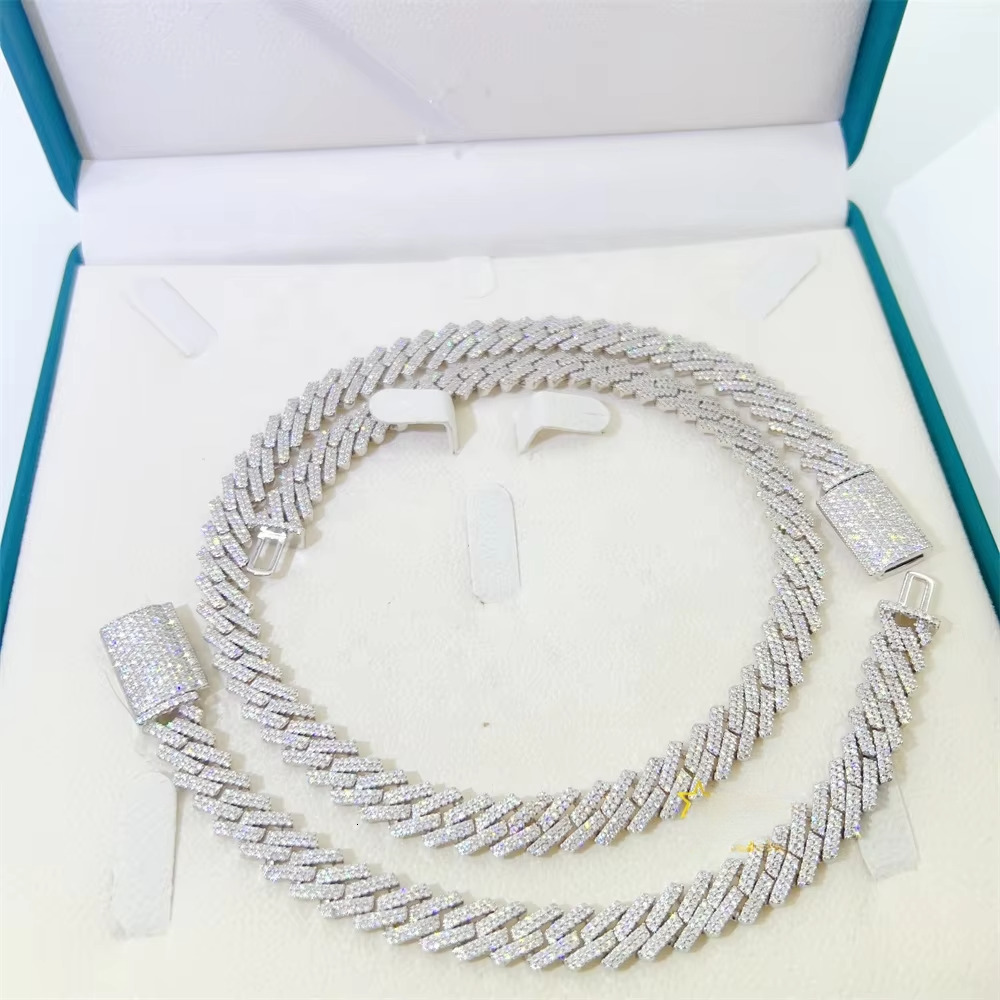 Iced out pass dia tester vvs moissanite jewelry necklace bracelet women 10mm cuban link chain