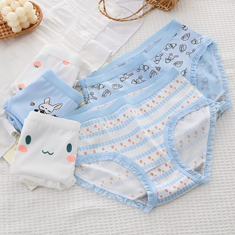 5Pcsset Cotton Panties Strawberry Bear Cartoon Girls Briefs Sexy Women Underwear Lingeries Female Underpants 250624