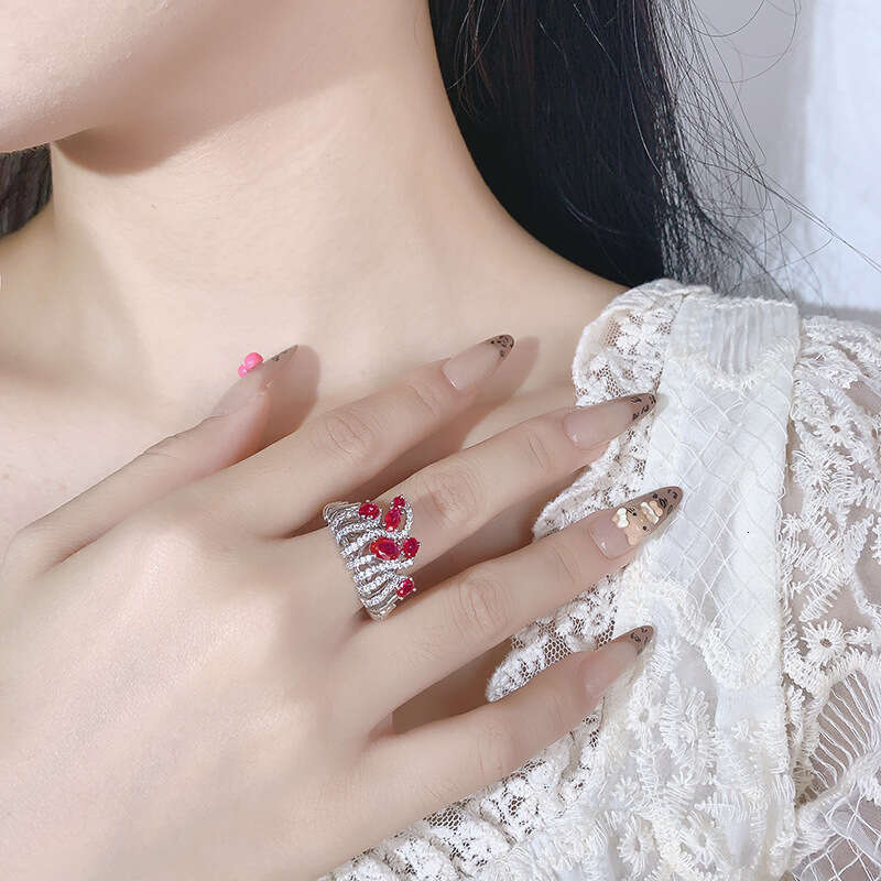 New Jewelry Ring Crown Design Purple Changing Blue Red Corundum Light Luxury High-End Women's Wholesale 9Ea