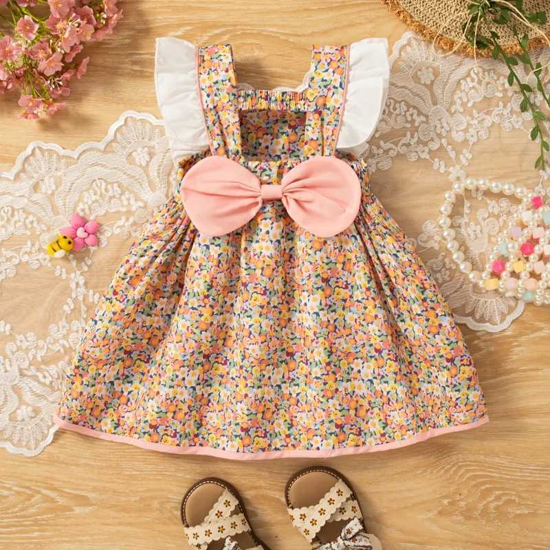 Baby Girl Clothes Summer Baby Girl Floral Full Print Big Butterfly Princess Sleeveless Dress Little Flying Sleeve Cute Dress R250707