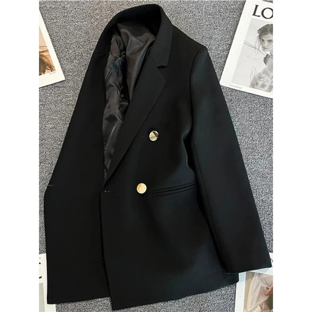 Women Suit Blazer Elegant Coat 2025 Spring Autumn Fashion Korean Double Breasted Jacket Solid Ladies Tops Clothes 250625