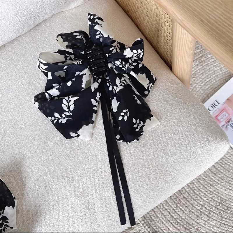 1pcFrench gentle temperament bow ribbon grab clip highlighting small face back of head hair clip shark clip hair accessory Z250707