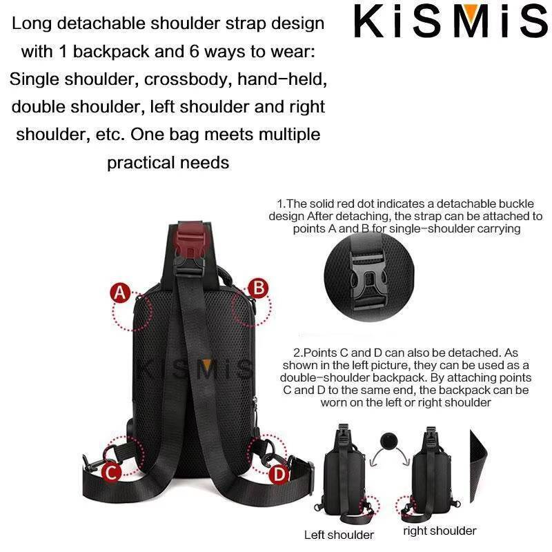 KISMIS Mens Multifunction Messenger Bag Shoulder Cloth Chest Bags Crossbody Casual Man USB Charging Handbag ddmynov