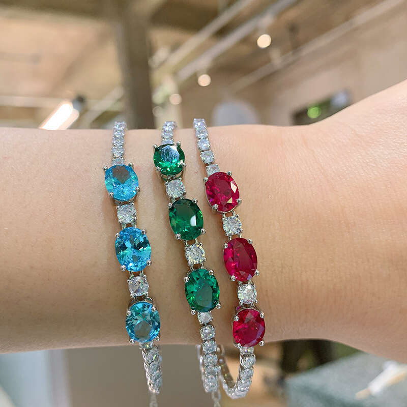 Minimalist Small Round Block Blue Zircon Elegant Faux Red Corundum Bracelet For Women 174