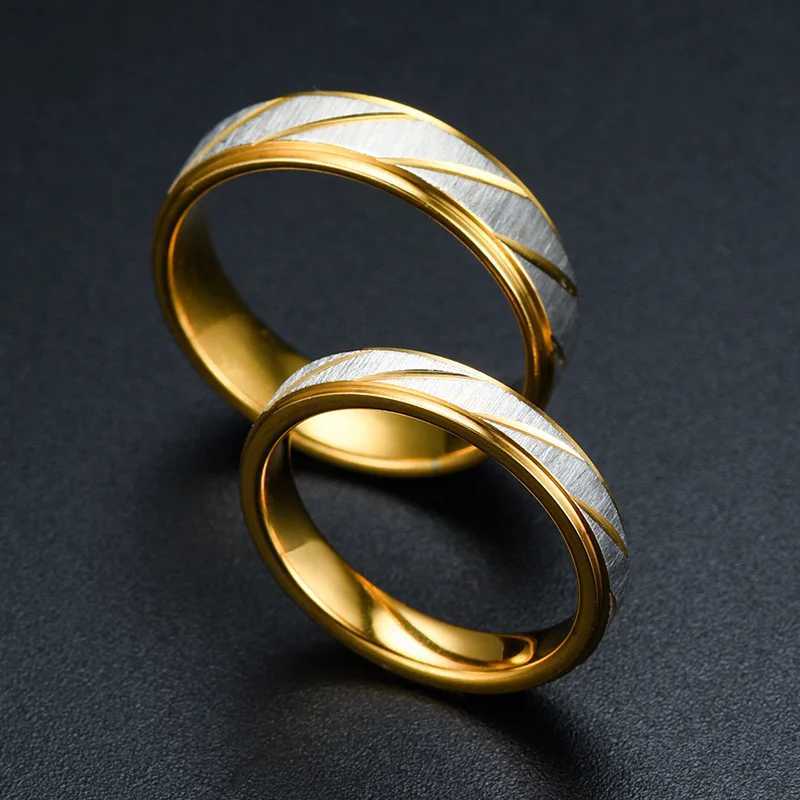 Fashion Stainless Steel Gold Color Wave Pattern Couple Ring Titanium Steel Wedding Engagement Ring Promise Ring Jewelry Gift XJ250707