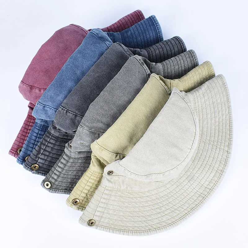 2025 Summer Bucket Hats Outdoor Sun Hat for Women Solid Cotton Wide Brim UV Protection Mens Panama Hat Beach Fisherman Fishing Cap Y250707