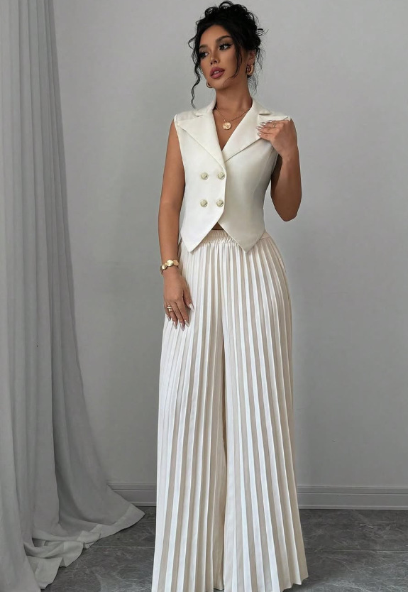 Mozision Autumn Two Piece Set Doublebreasted Vest And Split Skirt Matching Sets Fashion Long Pleated 241116
