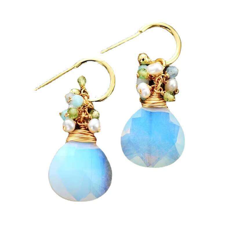 Bestselling Opal Crystal Pearl Beaded Bohemian Chic Earrings Water Drop - Shipped