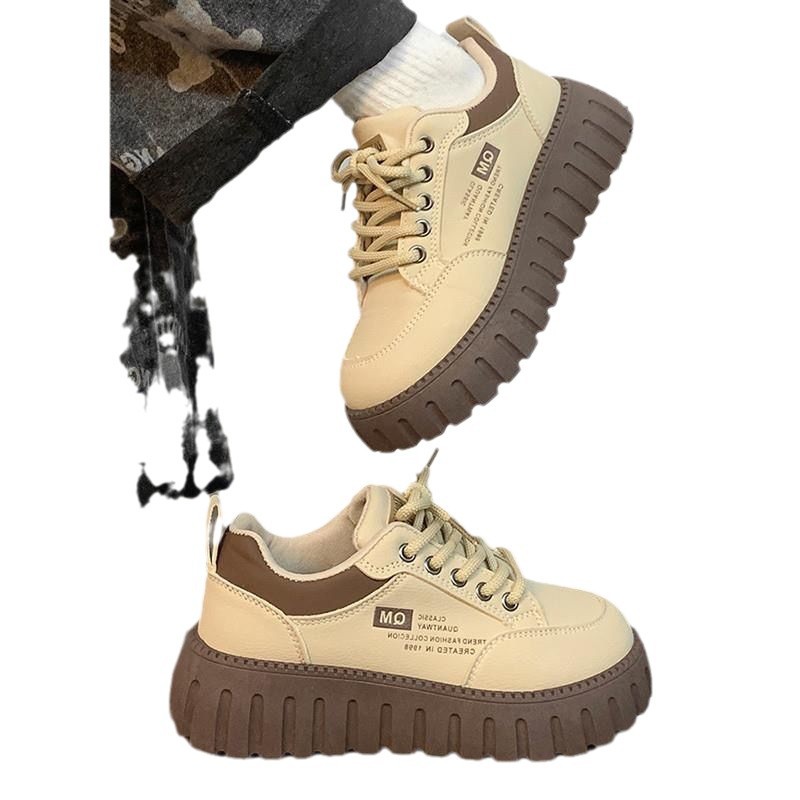 Free shipping designer Thick soled white shoes, popular in spring 2025, versatile biscuit shoes, niche casual board shoes khaki