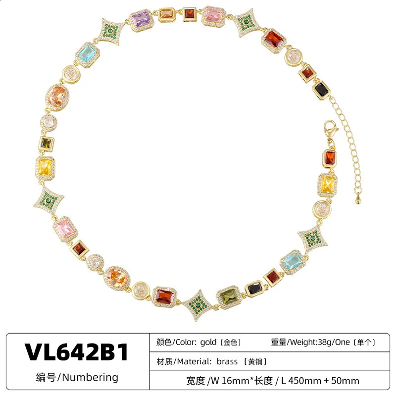 ZHUKOU 18K Golden Plated Colourful Stars Gemstone Bracelet Necklace Hip Hop Style Unisex Couple Jewellery VL641 VL642 250707