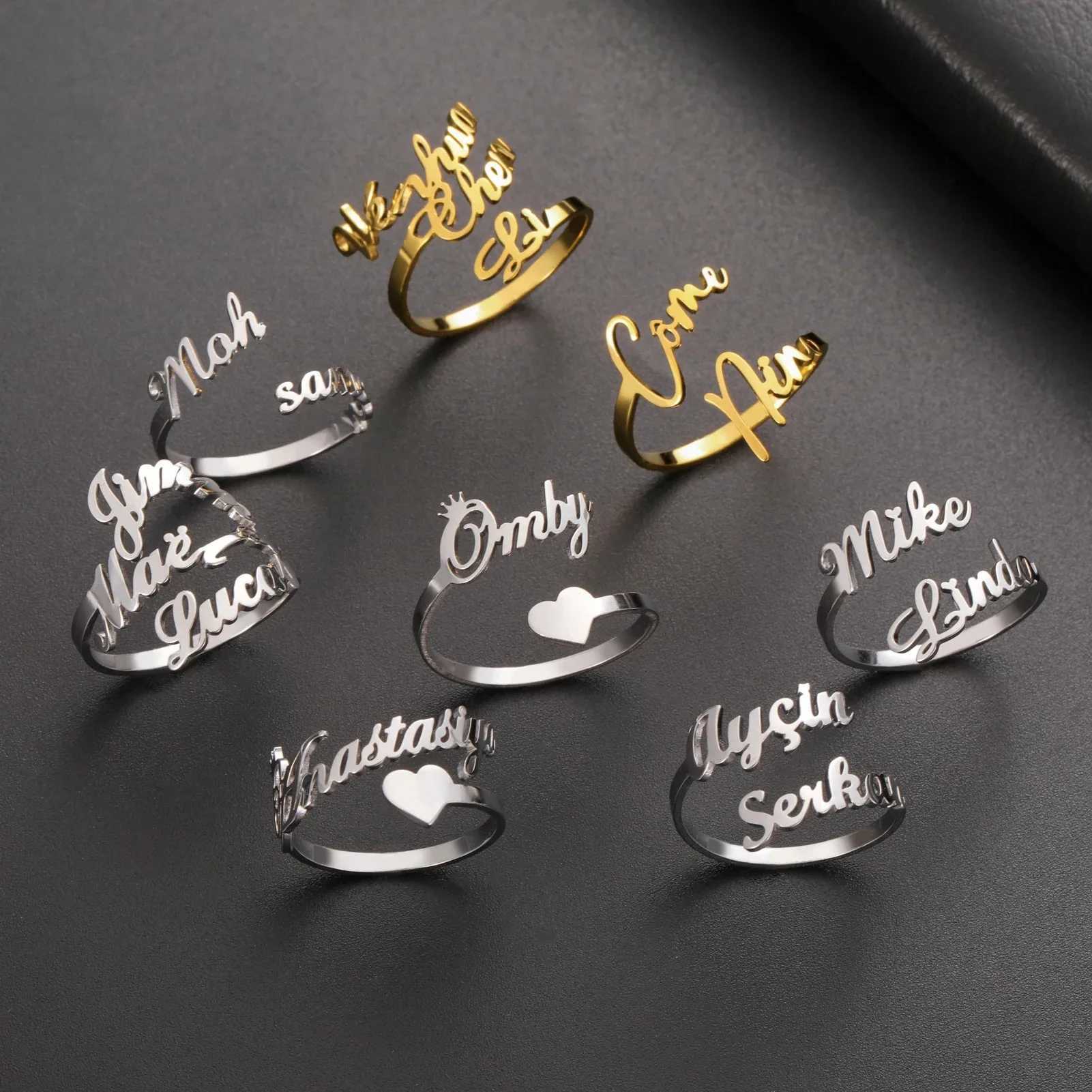 Custom Name Ring for Women Men Personalized Finger Jewelry Stainless Steel Accessories Multiple Double Names Rings Family Gift XJ250707
