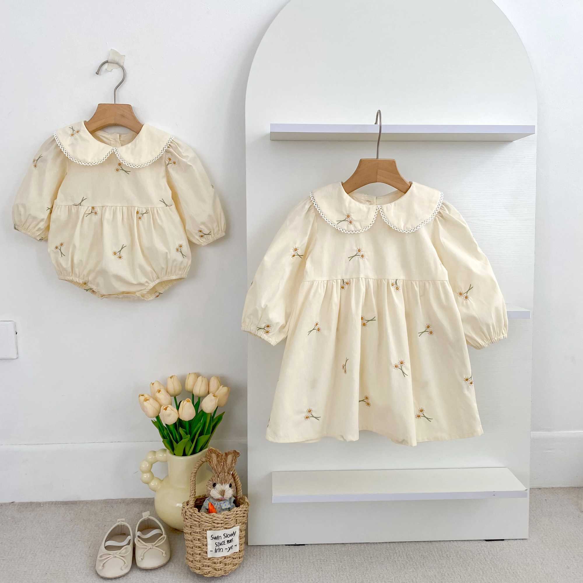 Spring Clothes Pastoral Baby Girls Dress Autumn Embroidery Cotton Floral Doll Dress Childrens Temperament Princess Girls Dress R250707