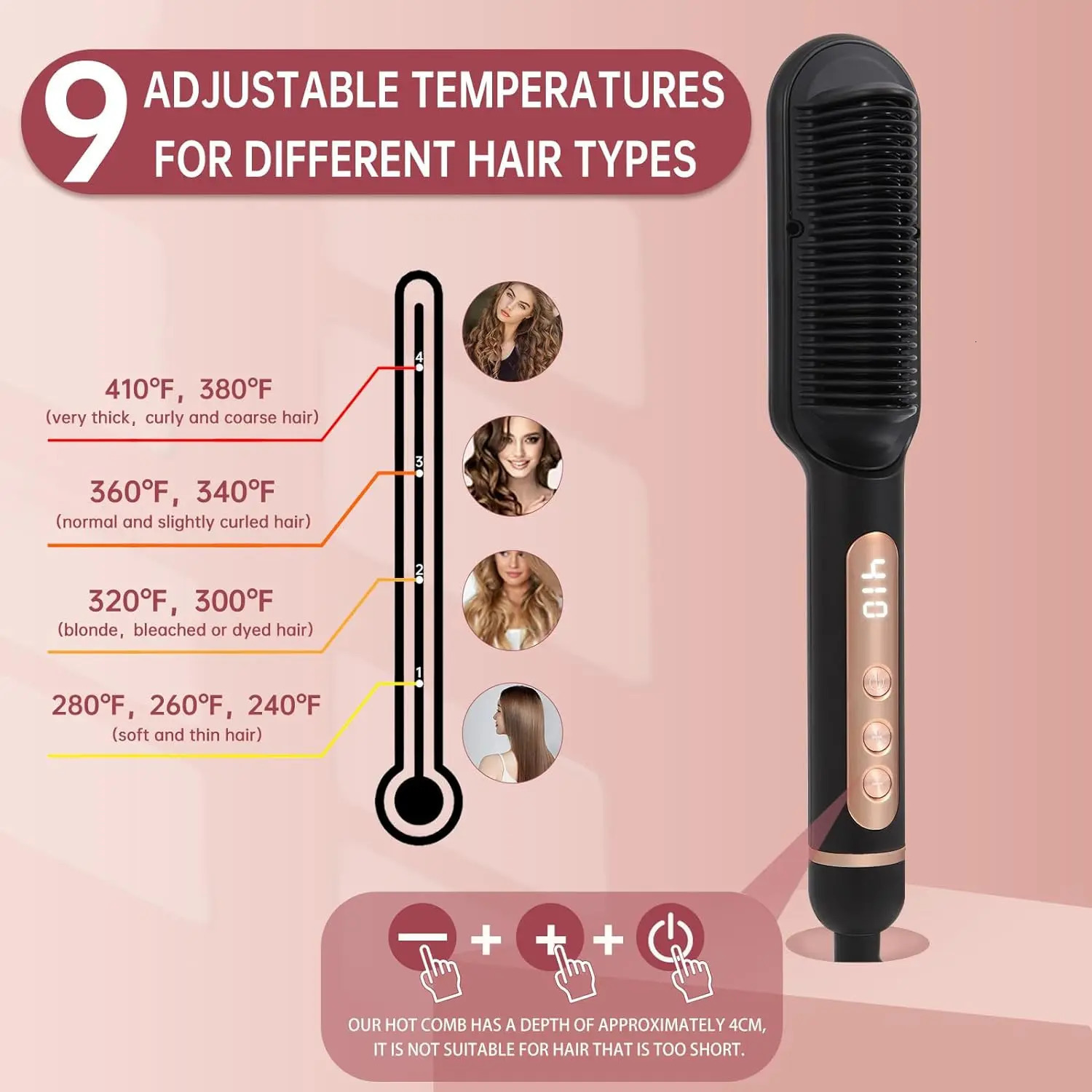 AP02 Negative Ionic Hair Straightener Brush Fast Heating AntiScald AutoShut Off for Women 250624