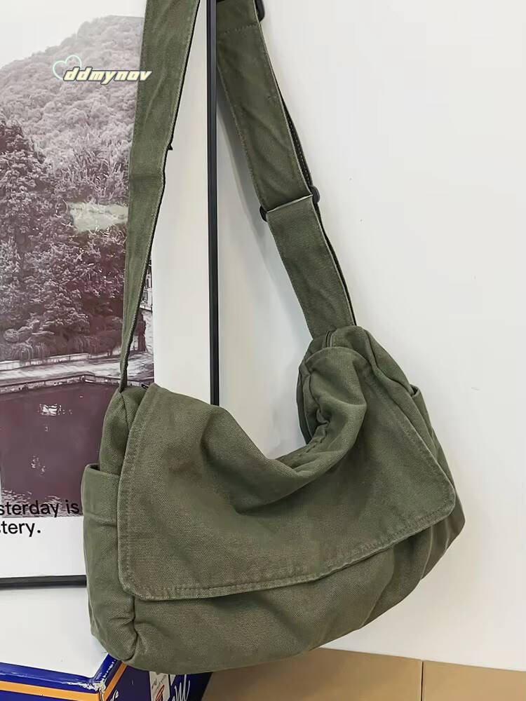 Large Capacity Canvas Simple Messenger For Women and Men Trendy Student Flap Shoulder Bag for High School or University ddmynov