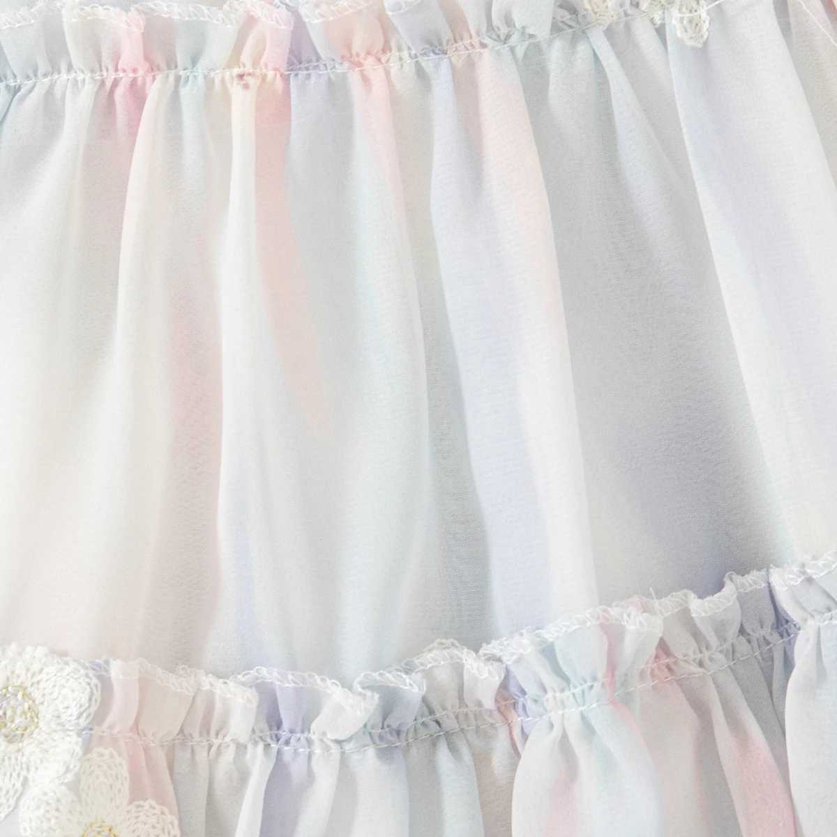 Baby Girl Summer Floral Pattern Tie-Dye Style Doll Neck Gentle Baby Dresses Cute Casual Girls Dress R250707