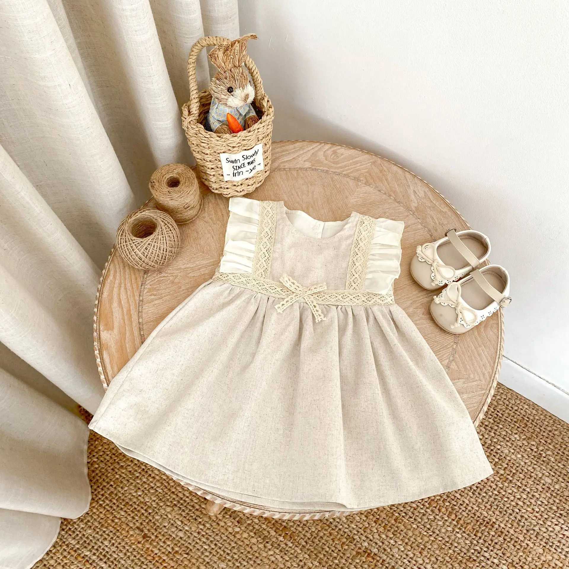 0-3 years old baby clothing baby girl contrasting color flying sleeve dress sweet princess dress R250707