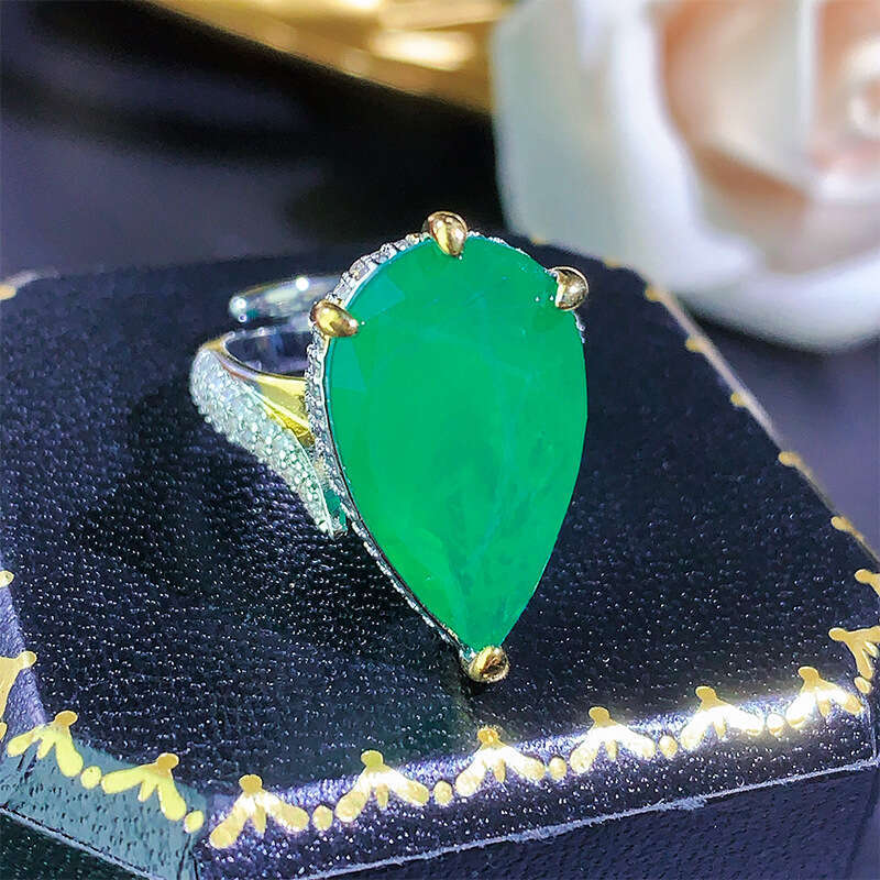 Autumn Winter New Style Paraiba Zircon Ring Open Emerald Simple Luxury 88B
