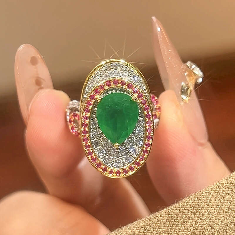 Huayoumei Jewelry New Ring Accessories Colorful Gemstone Red Corundum High-End Light Luxury Women's Items 6Db