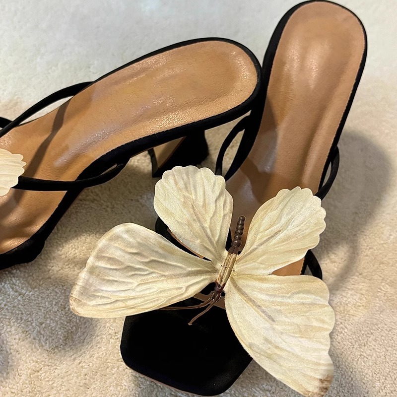 Women's Shoes Niche Design Butterfly High Heels Temperament Thick Heel Cool Slippers