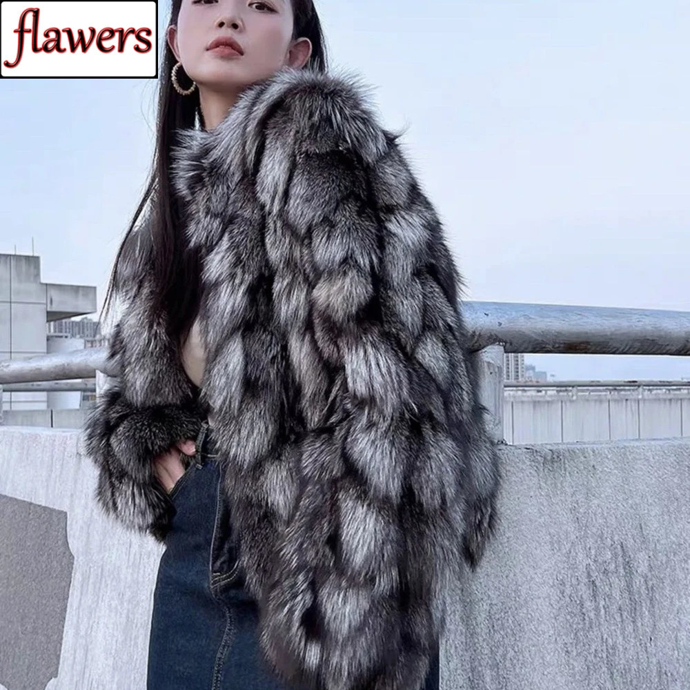 Women winter outdoor fashion fox fur coat Natural warm fox fur jacket Female 100% genuine fox fur overcoat 250703